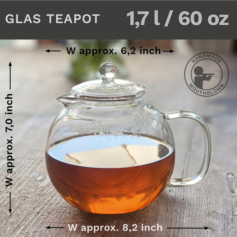 Creano glass teapot 58oz (1700ml), tea maker with integrated stainless steel infuser and glass lid, ideal for preparing loose teas, drip-free, all-in-one - Image 2